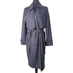 Womens‎ Trench Coat Blue Size L Belted Classic Double Breasted Jacket Minimalist